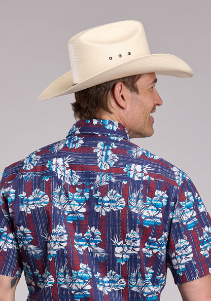 Roper Mens Roper Distressed Tropical Aztec Print Short Sleeve Snap Shirt