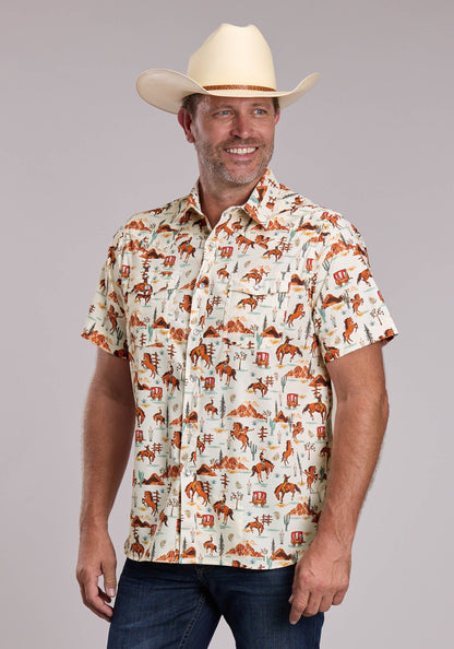 Roper Mens Roper Vintage Scenic Print Short Sleeve Snap Shirt