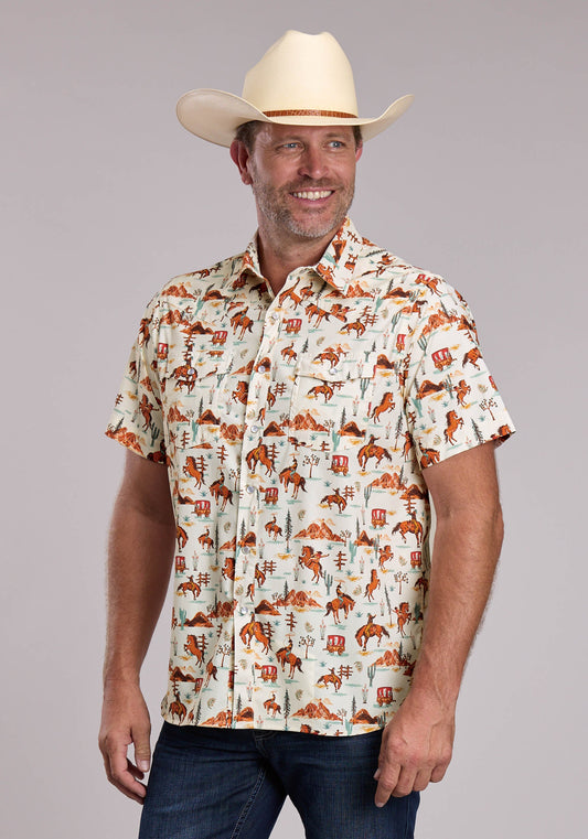 Roper Mens Roper Vintage Scenic Print Short Sleeve Snap Shirt