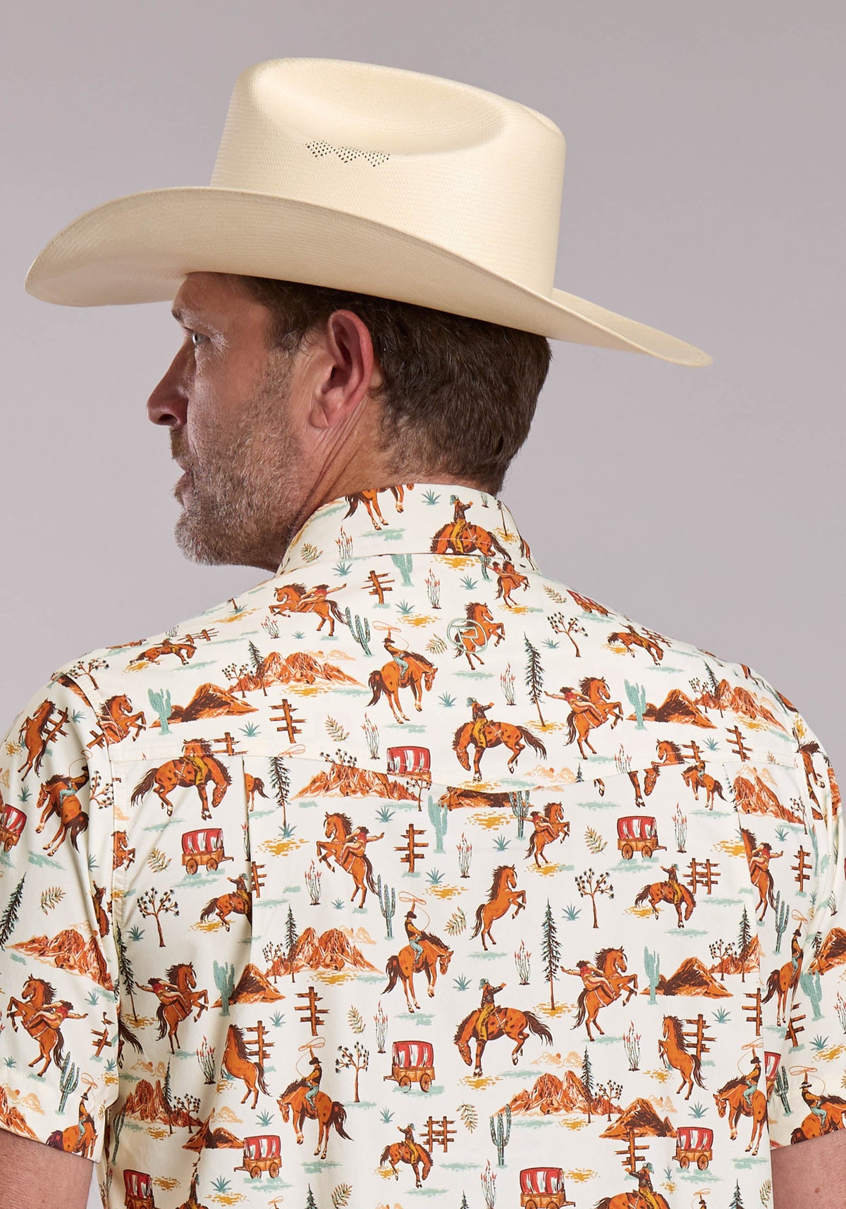 Roper Mens Roper Vintage Scenic Print Short Sleeve Snap Shirt