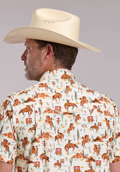 Roper Mens Roper Vintage Scenic Print Short Sleeve Snap Shirt