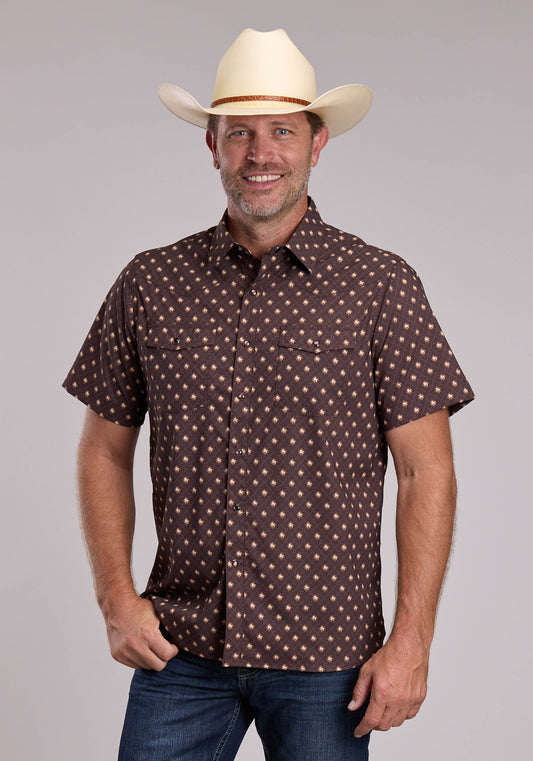 Roper Mens Roper Western Argyle Print Short Sleeve Snap Shirt