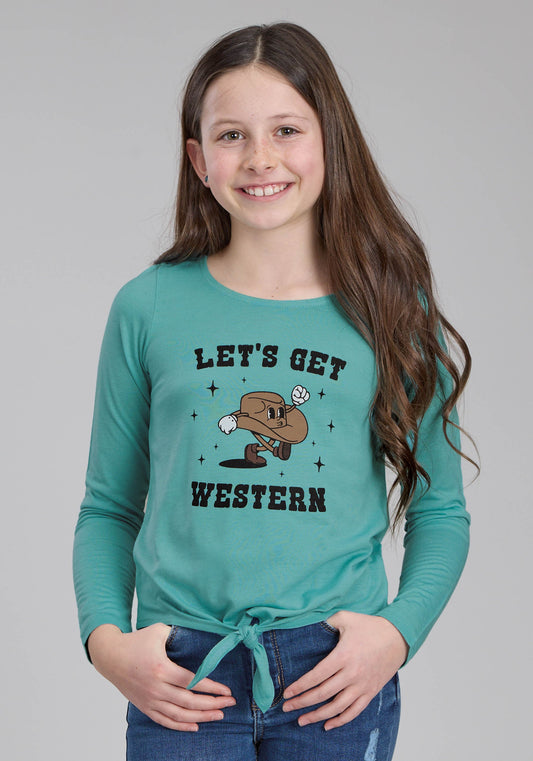 Roper Girls Poly Rayon Scoop Neck Tee Long Sleeve Pullover Western Shirt