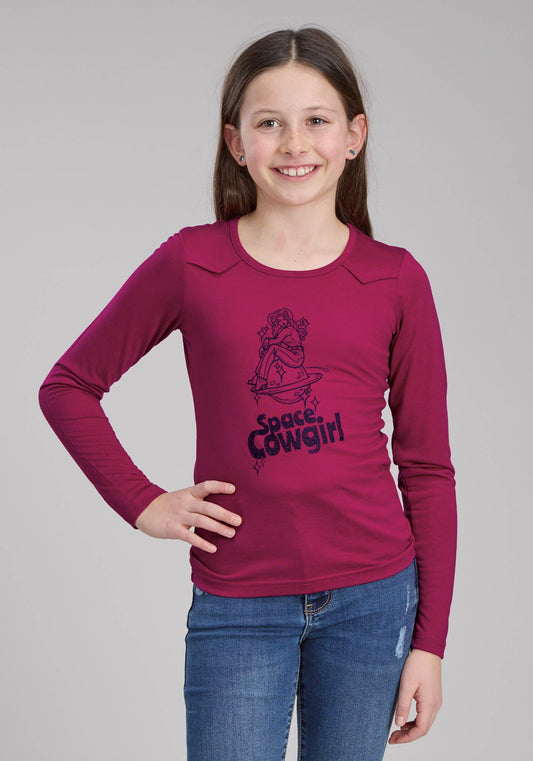 Roper Girls Poly Rayon Jersey Scoop Neck Tee Long Sleeve Pullover Western Shirt