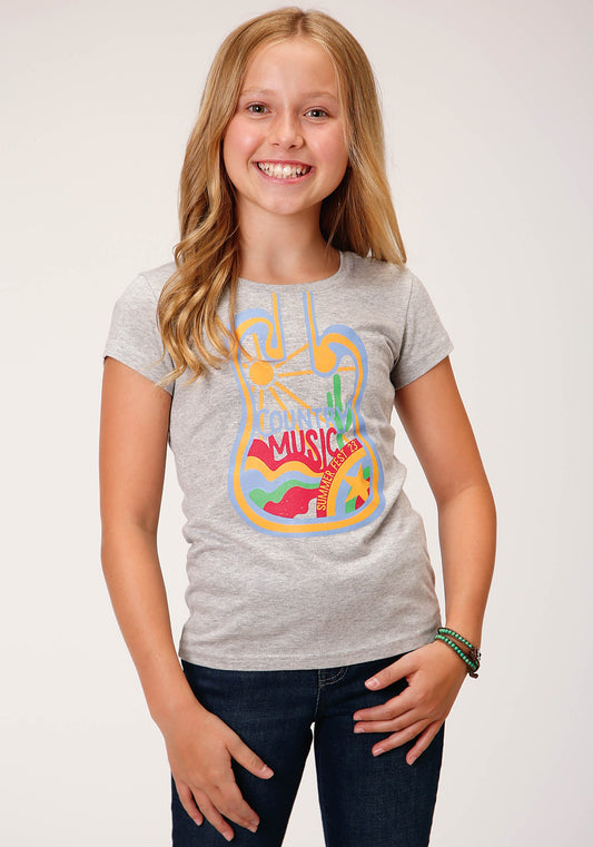 Roper Girls Short Sleeve Knit Heather Grey Poly Rayon Short Sleeve  T T-shirt