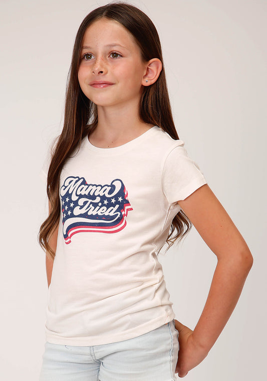 Roper Girls Short Sleeve Knit Poly Rayon Cream Short Sleeve  T T-shirt
