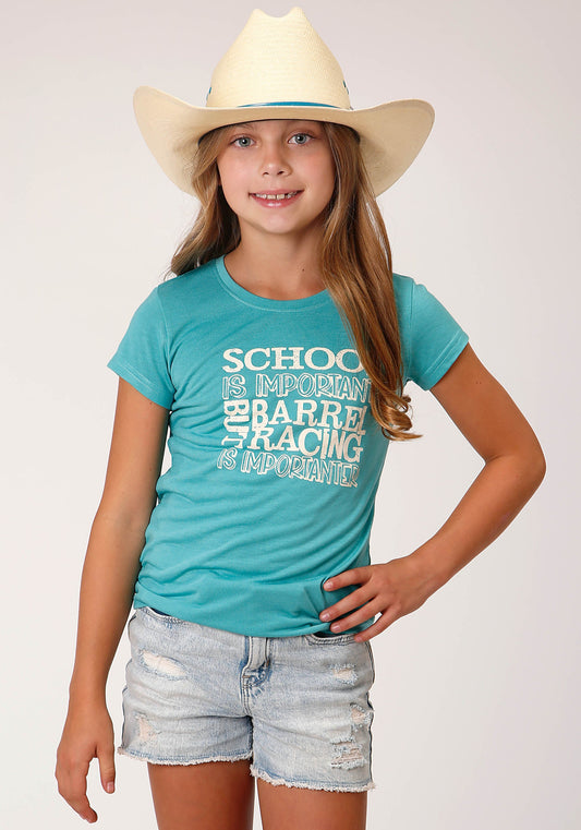 Roper Girls Short Sleeve Knit Turquoise Poly Rayon Short Sleeve  T T-shirt