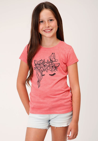 Roper Girls Short Sleeve Knit Coral Poly Rayon Short Sleeve  T T-shirt