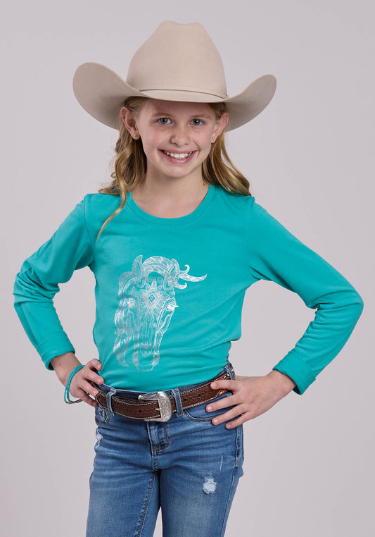 Roper Girls Long Sleeve Pullover Poly Rayon Jersey Tee Western Shirt