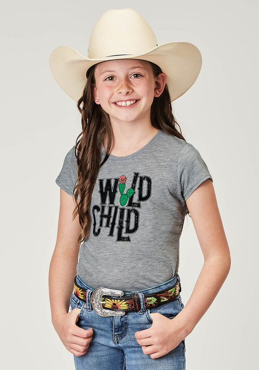 Roper Girls Short Sleeve Poly Rayon Grey Western T Shirt With Screen Print Decora