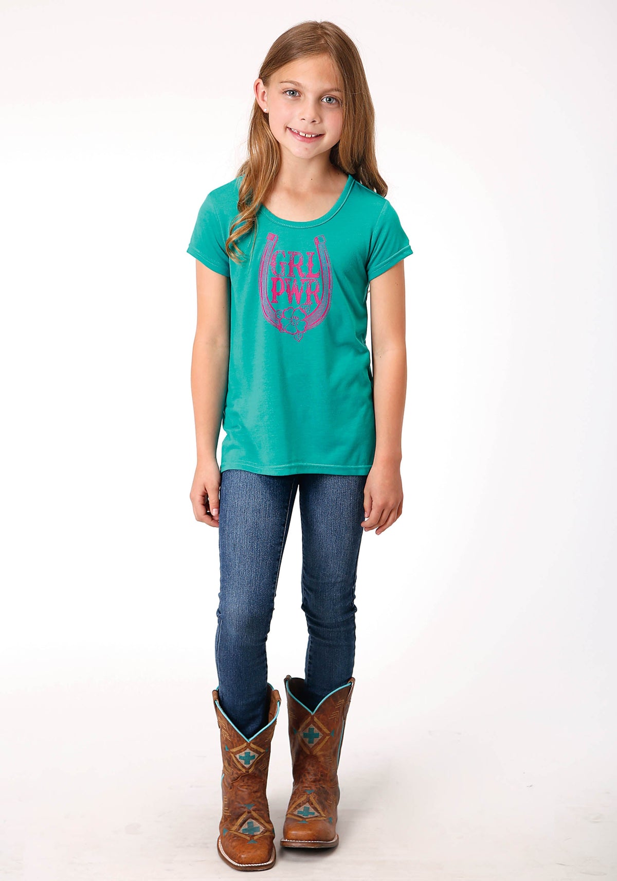 Roper Girls Short Sleeve Knit Poly Rayon Jersey Short Sleeve  Swing T T-shirt