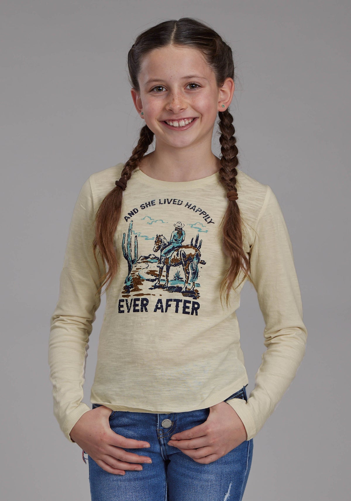 Roper Girls Cotton Slub Long Sleeve Jersey Tee Long Sleeve Pullover Western Shirt