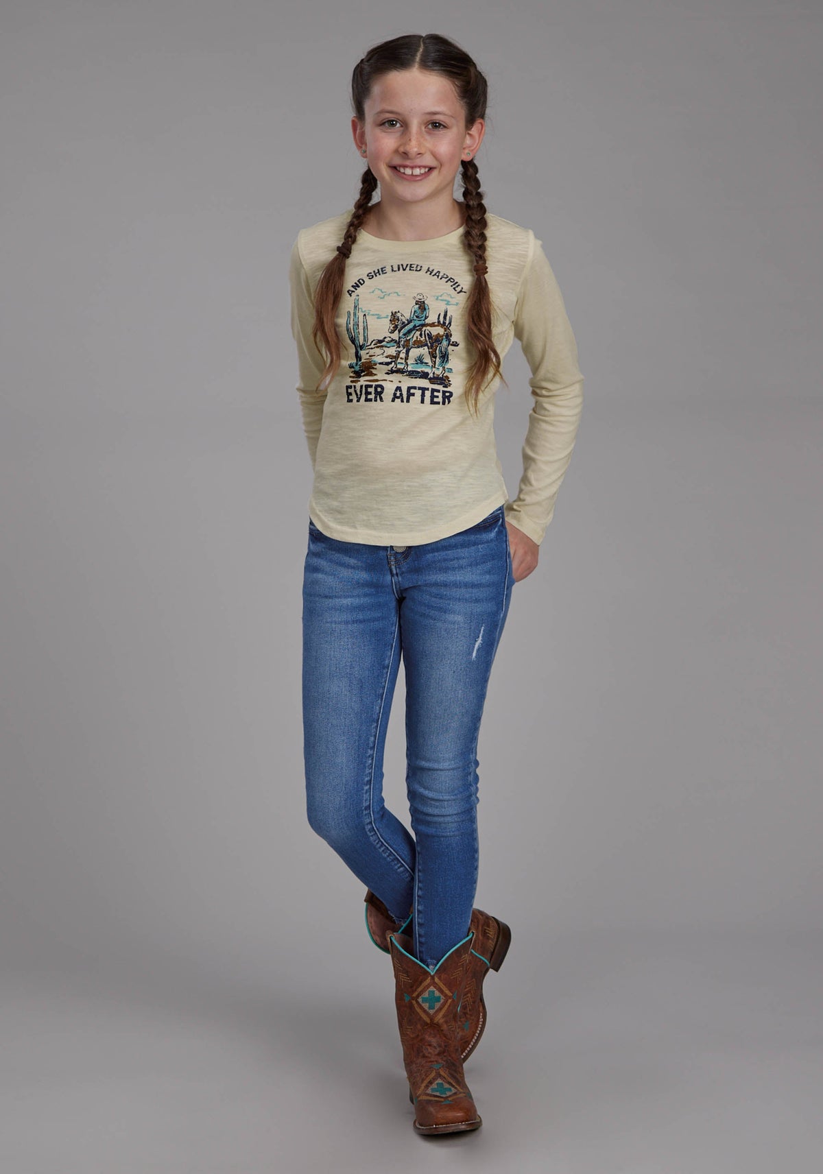 Roper Girls Cotton Slub Long Sleeve Jersey Tee Long Sleeve Pullover Western Shirt