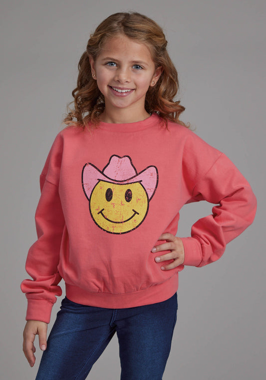 Roper Girls Bright Corral Pink Long Sleeve Pullover Western Shirt