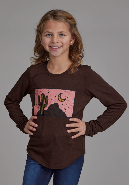 Roper Girls Poly Rayon Long Sleeve Scoop Neck Tee Long Sleeve Pullover Western Sh