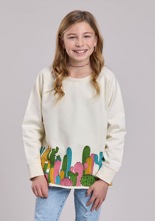 Roper Girls Long Sleeve Pullover Cotton Fleece Crew Neck Pulloverr Western Shirt