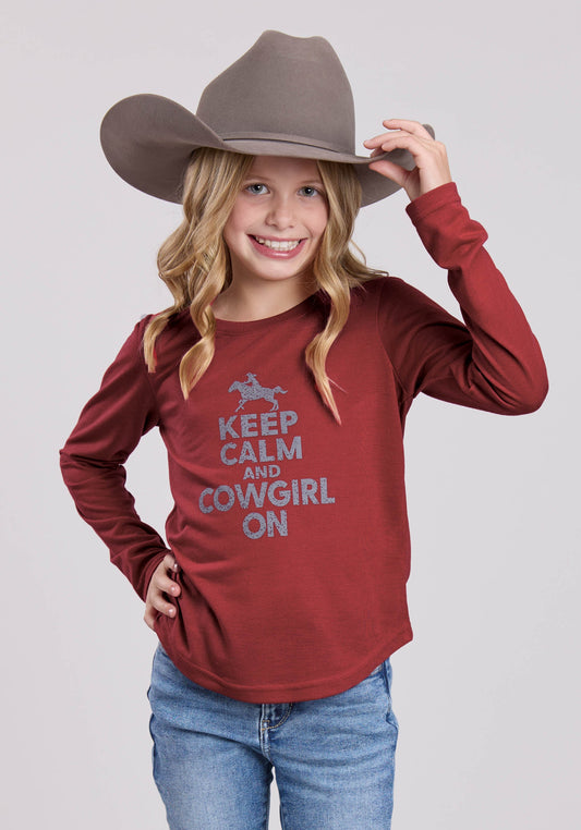 Roper Girls Long Sleeve Pullover Dk Red Poly Rayon Jersey Ls Tee Western Shirt