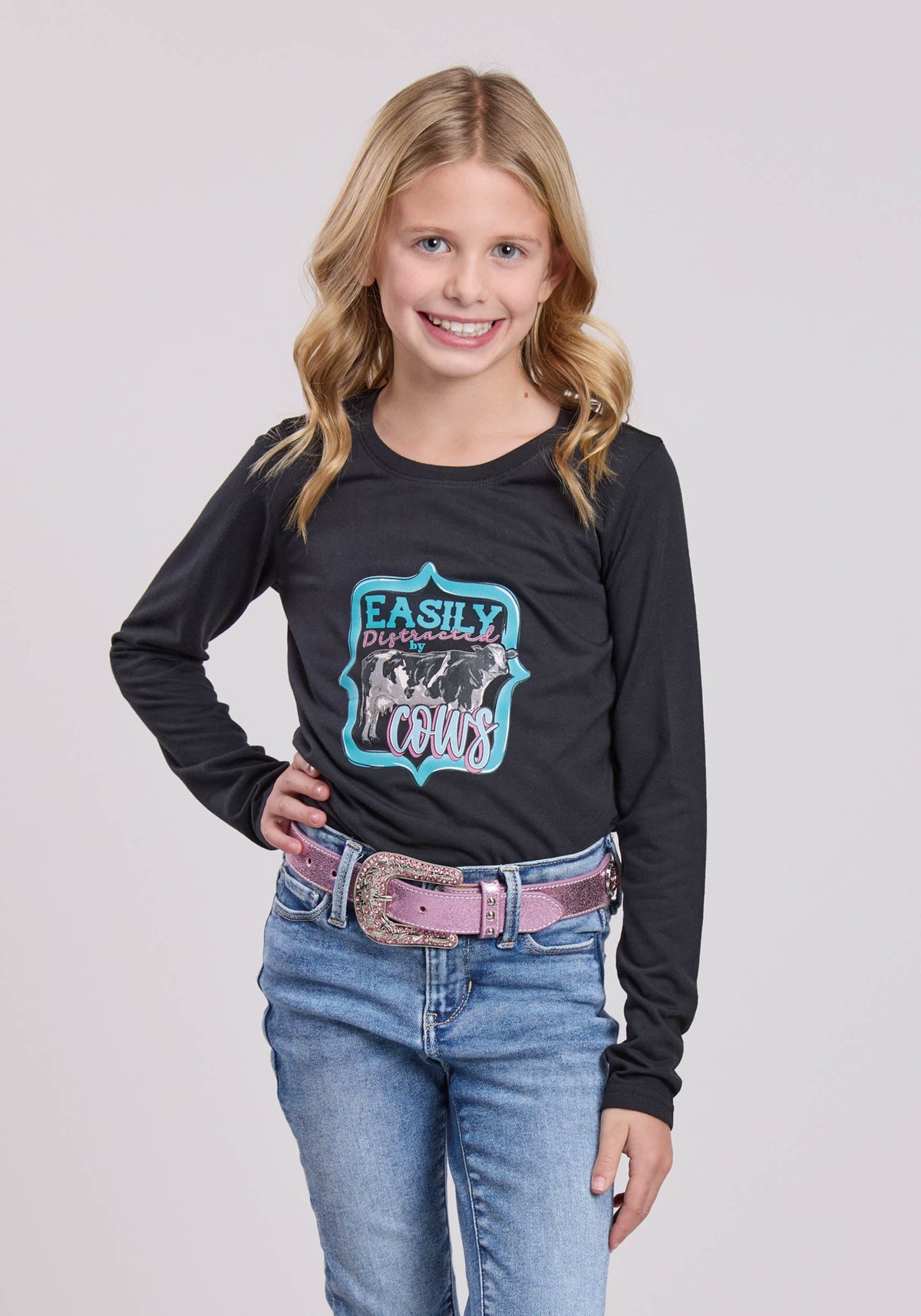 Roper Girls Roper Black Poly Rayon Jersey Long Sleeve Shirt