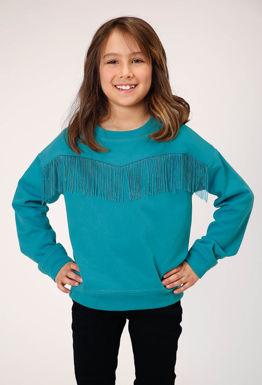 Roper Girls Long Sleeve Cotton Fleece Western T Shirt With Crew Neck Matching Pol