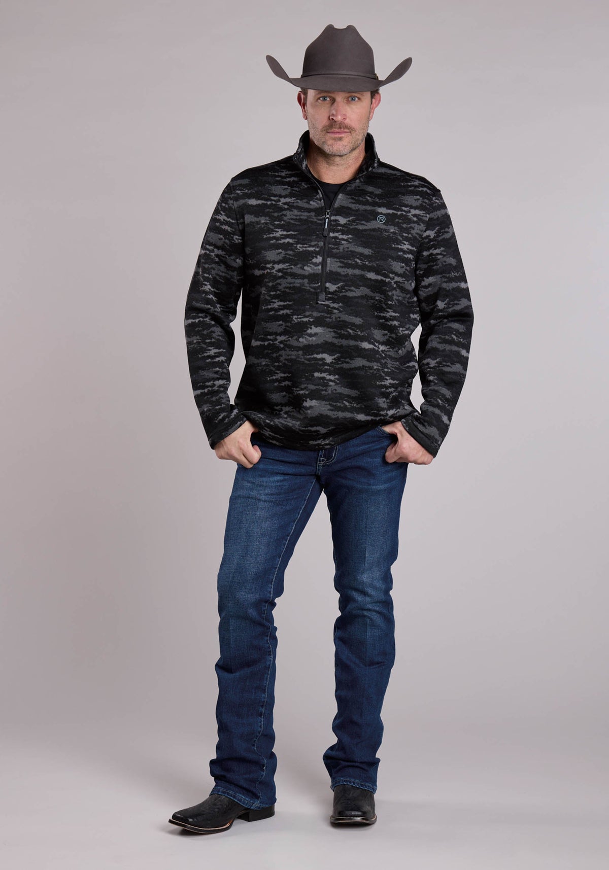 Roper Mens Sweater Zipper Camo Sweater Knit Pullover Western Shirt