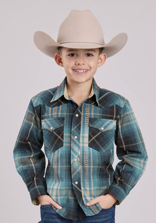 Roper Boys Roper Aztec Dobby Long Sleeve Snap Shirt