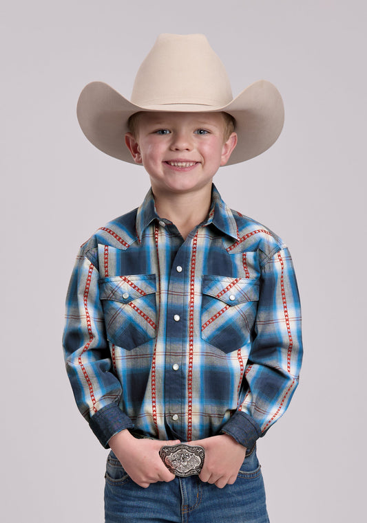Roper Boys Roper Star Dobby Plaid Long Sleeve Snap Shirt