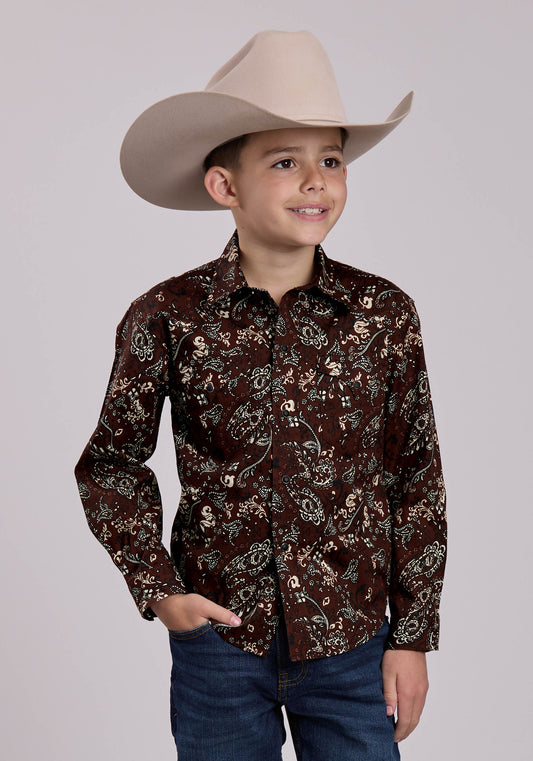 Roper Boys Long Sleeve Snap Brilliant Paisley Print Western Shirt