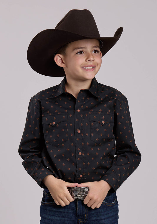 Roper Boys Long Sleeve Snap Aztec Foulard Print Western Shirt