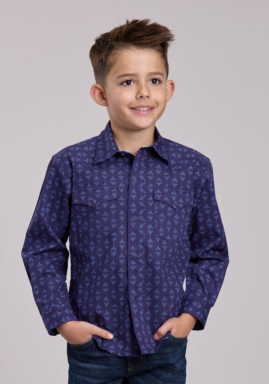 Roper Boys Roper Aztecs Print Long Sleeve Snap Shirt