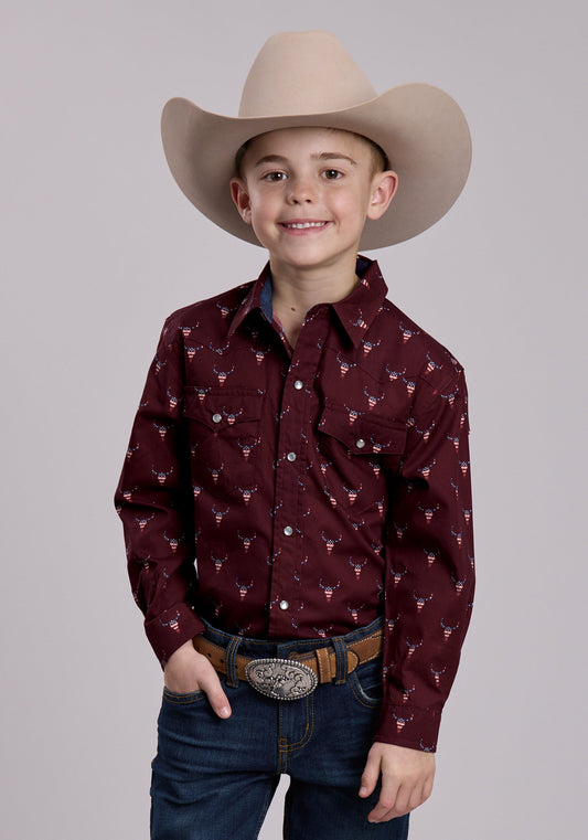 Roper Boys Roper Skull Print Long Sleeve Snap Shirt