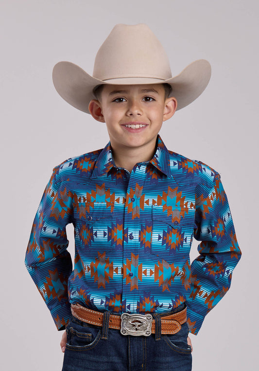 Roper Boys Roper Serape Aztecs Stripe Long Sleeve Snap Shirt