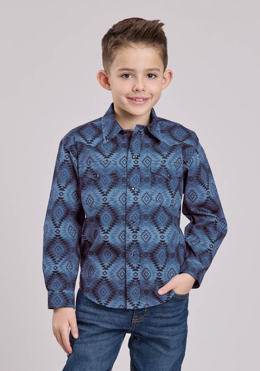Roper Boys Long Sleeve Snap Aztec Serape Print Western Shirt