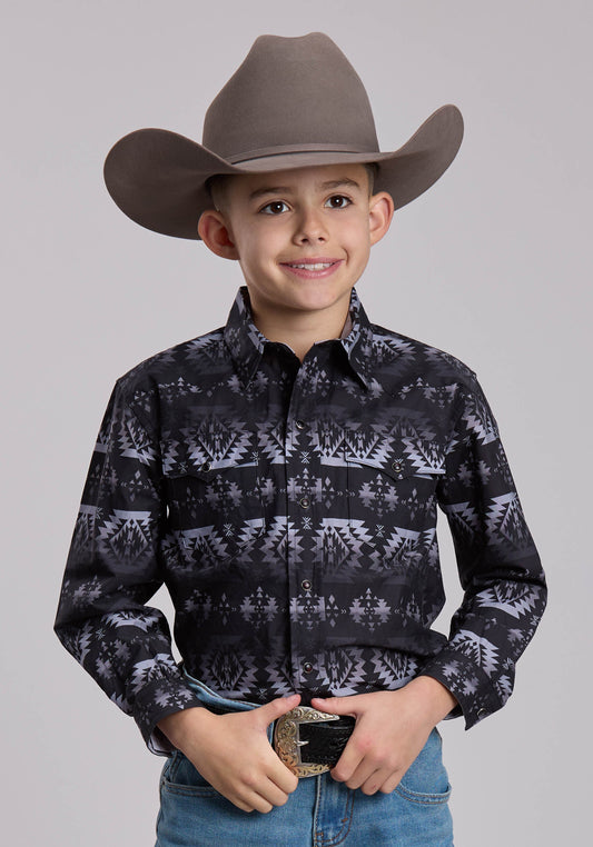 Roper Boys Roper Ombre Aztecs Print Western Snap Shirt