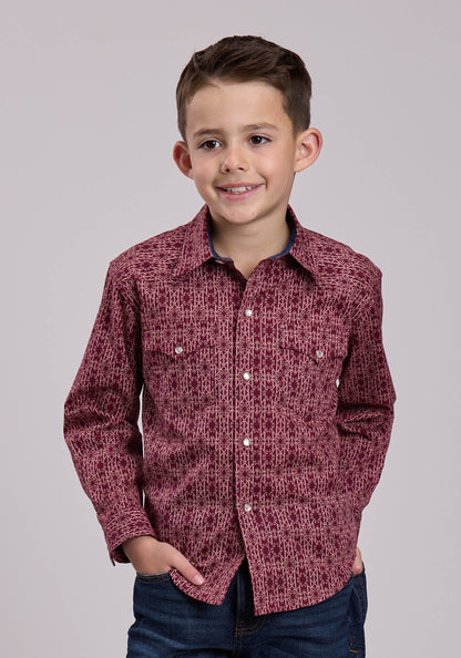 Roper Boys Long Sleeve Snap Linear Aztec Print Western Shirt
