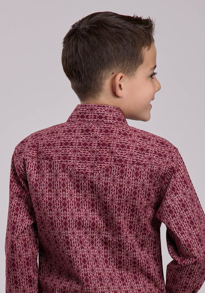 Roper Boys Long Sleeve Snap Linear Aztec Print Western Shirt