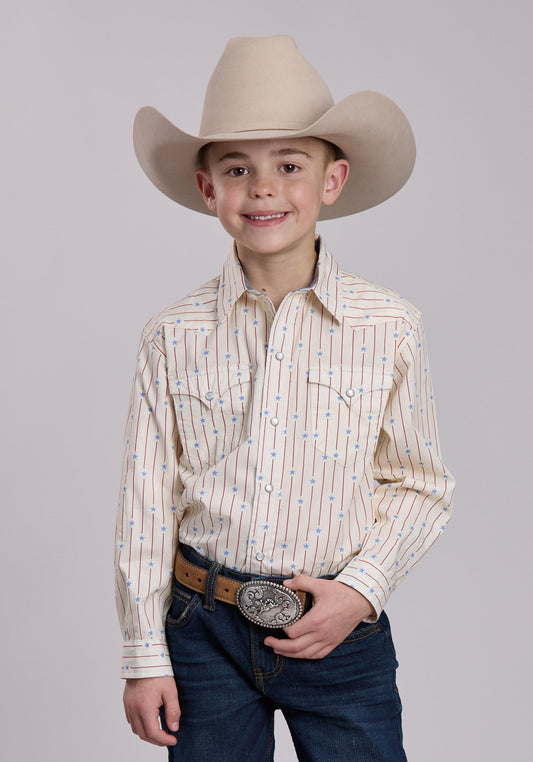 Roper Boys Roper Stars And Stripes Print Long Sleeve Snap Shirt