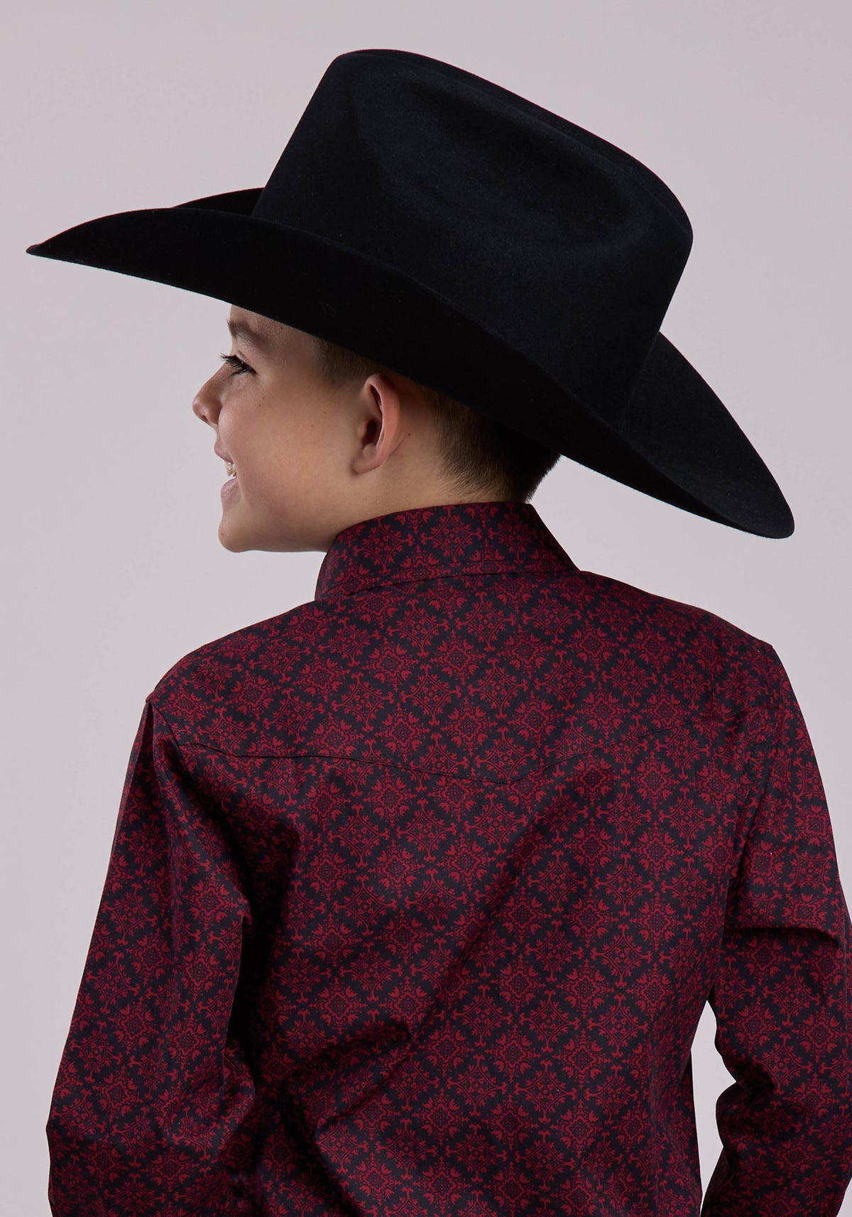 Roper Boys Long Sleeve Snap Garnet Medallion Western Shirt
