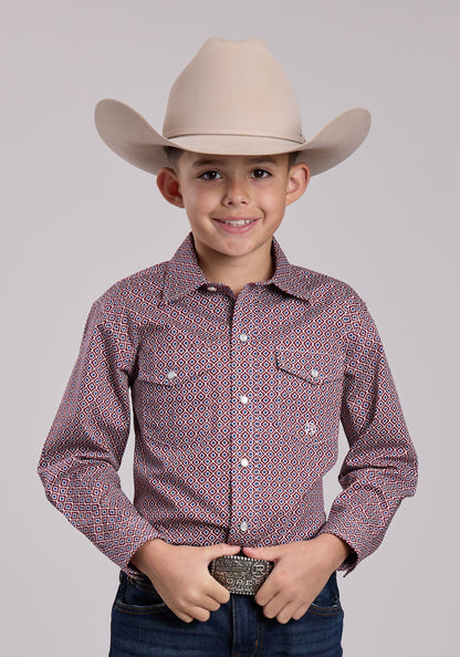 Roper Boys Roper Red Tile Foulard Long Sleeve Snap Shirt