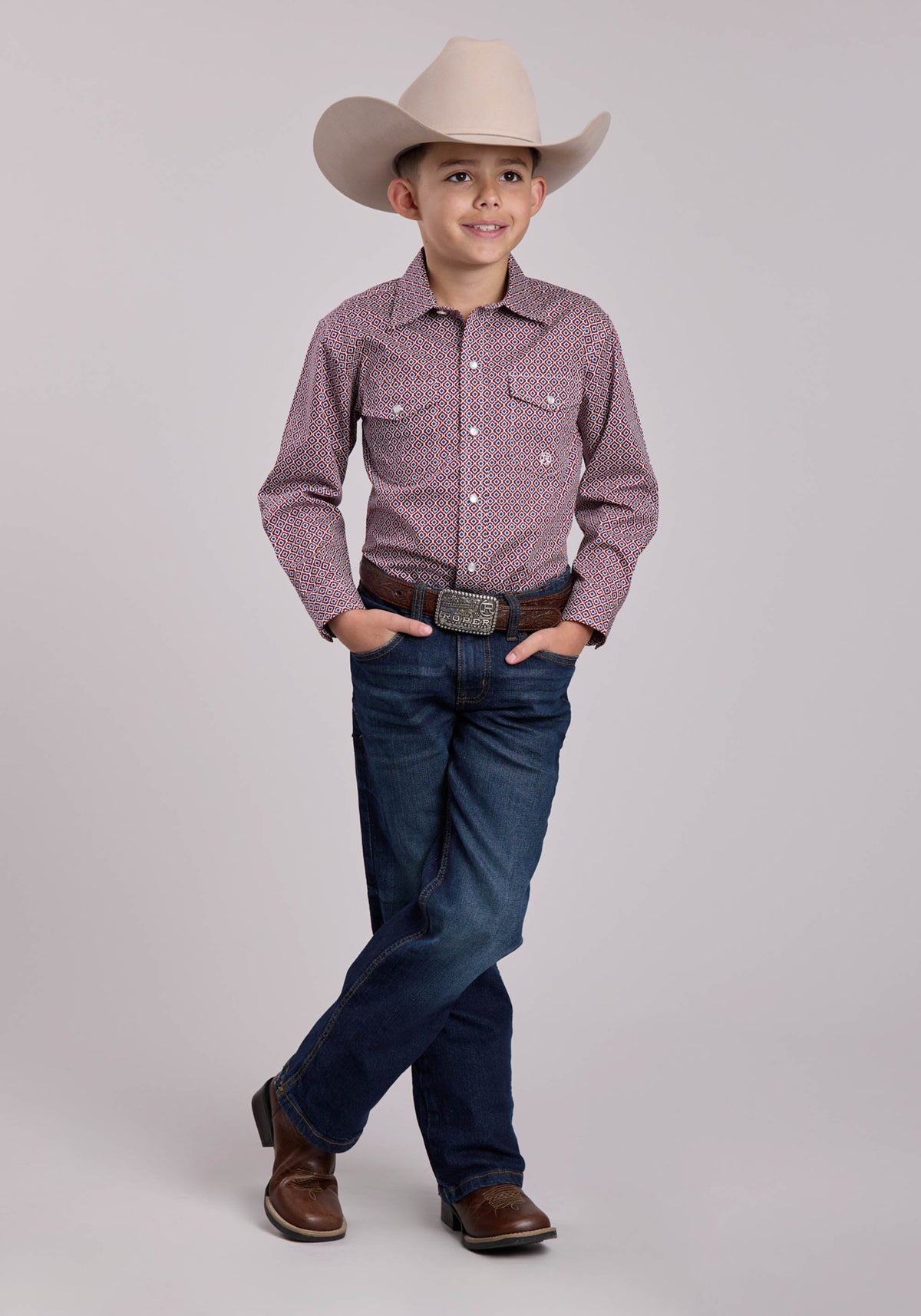 Roper Boys Roper Red Tile Foulard Long Sleeve Snap Shirt