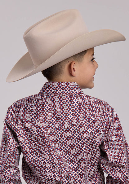 Roper Boys Roper Red Tile Foulard Long Sleeve Snap Shirt