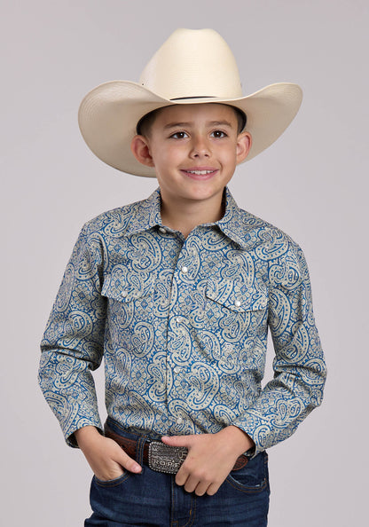 Roper Boys Roper Blue Line Paisley Long Sleeve Snap Shirt