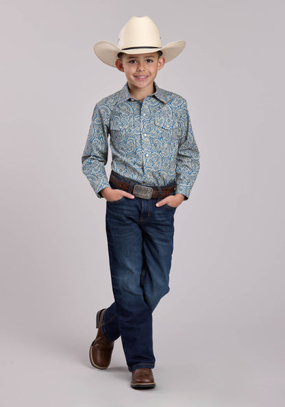 Roper Boys Roper Blue Line Paisley Long Sleeve Snap Shirt