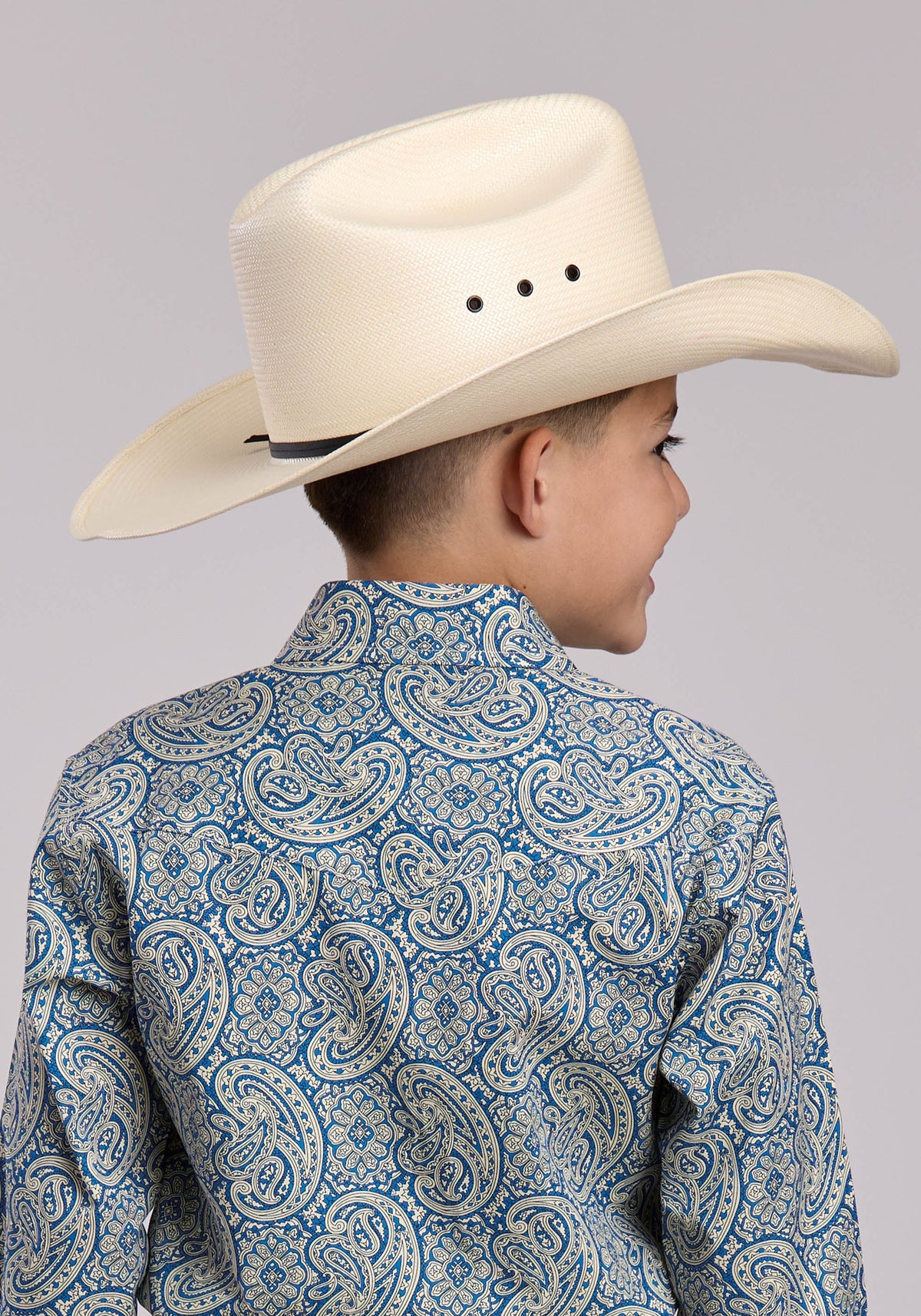 Roper Boys Roper Blue Line Paisley Long Sleeve Snap Shirt