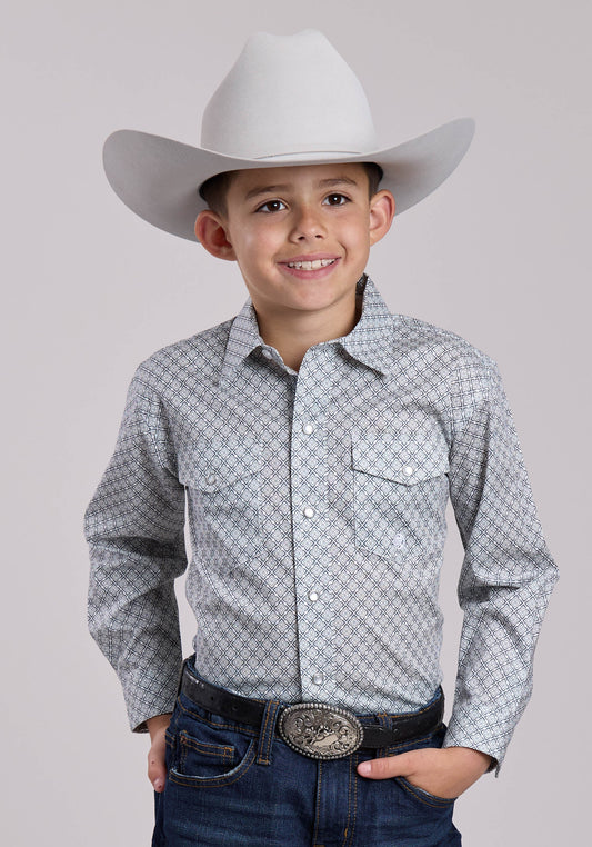 Roper Boys Roper Stretch Four Point Foulard - Grey Long Sleeve Snap Shirt