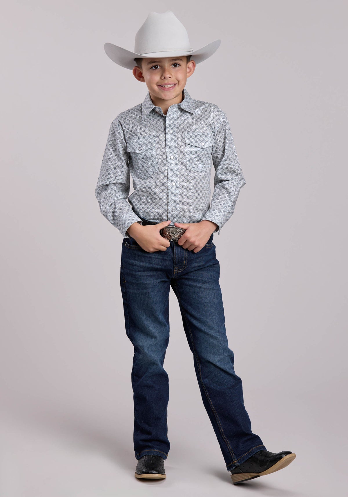 Roper Boys Roper Stretch Four Point Foulard - Grey Long Sleeve Snap Shirt