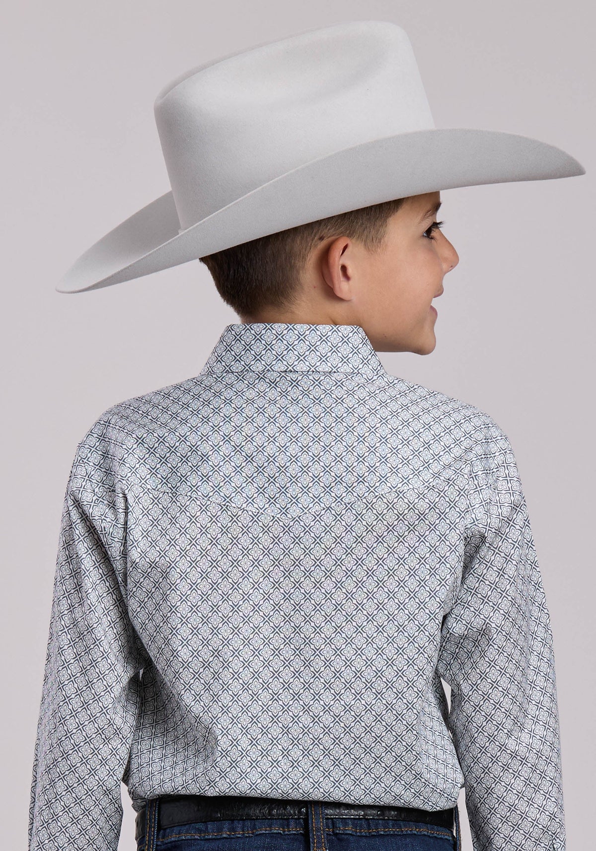 Roper Boys Roper Stretch Four Point Foulard - Grey Long Sleeve Snap Shirt