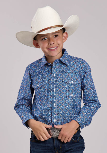 Roper Boys Roper Sky Tile Foulard Long Sleeve Snap Shirt