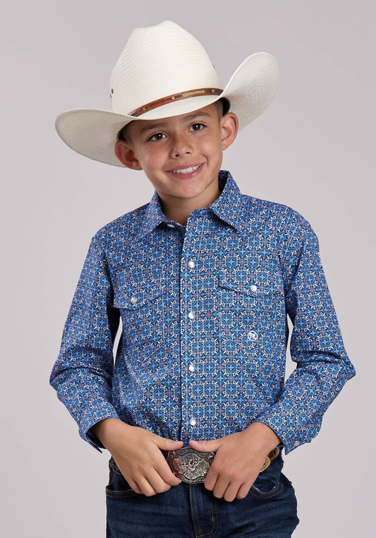 Roper Boys Roper Sky Tile Foulard Long Sleeve Snap Shirt