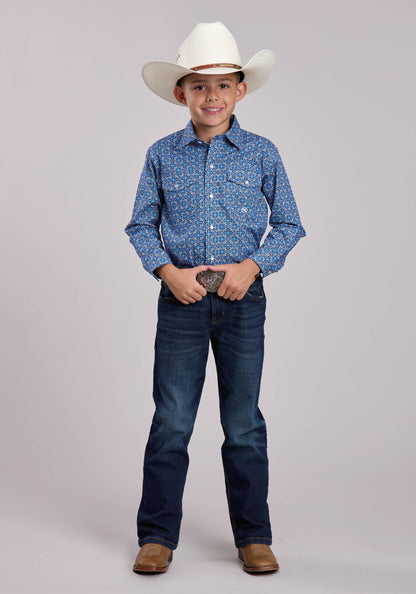 Roper Boys Roper Sky Tile Foulard Long Sleeve Snap Shirt