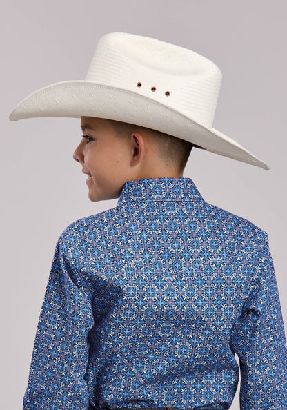 Roper Boys Roper Sky Tile Foulard Long Sleeve Snap Shirt